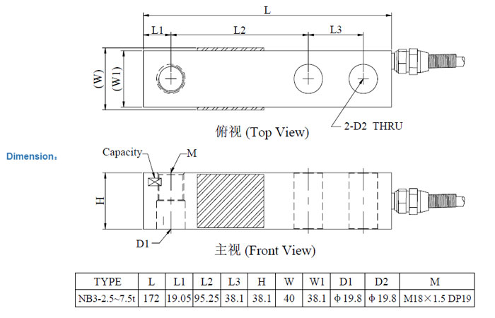 bảng thông số kích thước loadcell mavin nb3